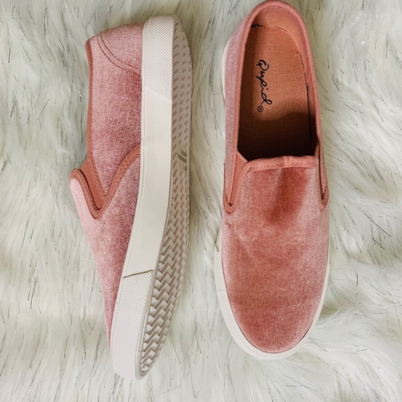 Shoes - Women's Velvet Slip-On Sneakers Blush